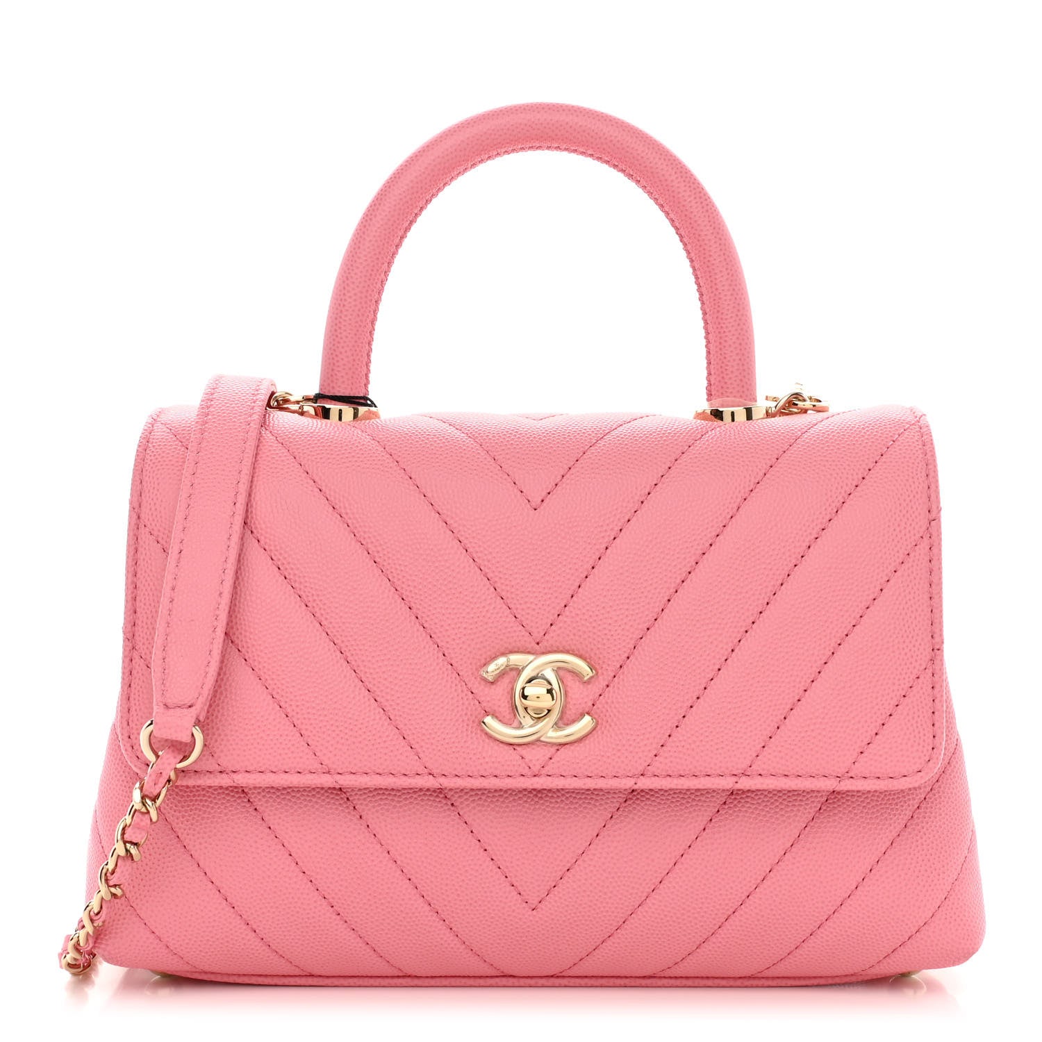 Chanel Caviar Chevron Quilted Mini Coco Handle Flap Pink 1 of 11