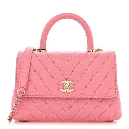 Chanel Caviar Chevron Quilted Mini Coco Handle Flap Pink 1 of 11