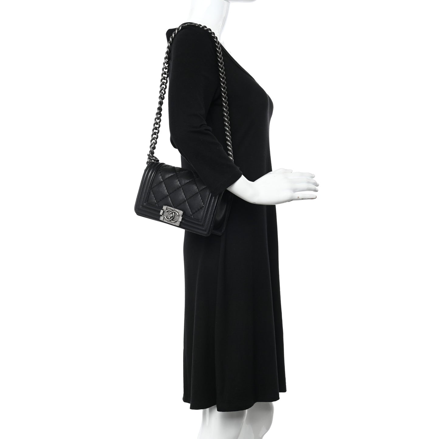 Calfskin Double Stitch Small Boy Flap Black