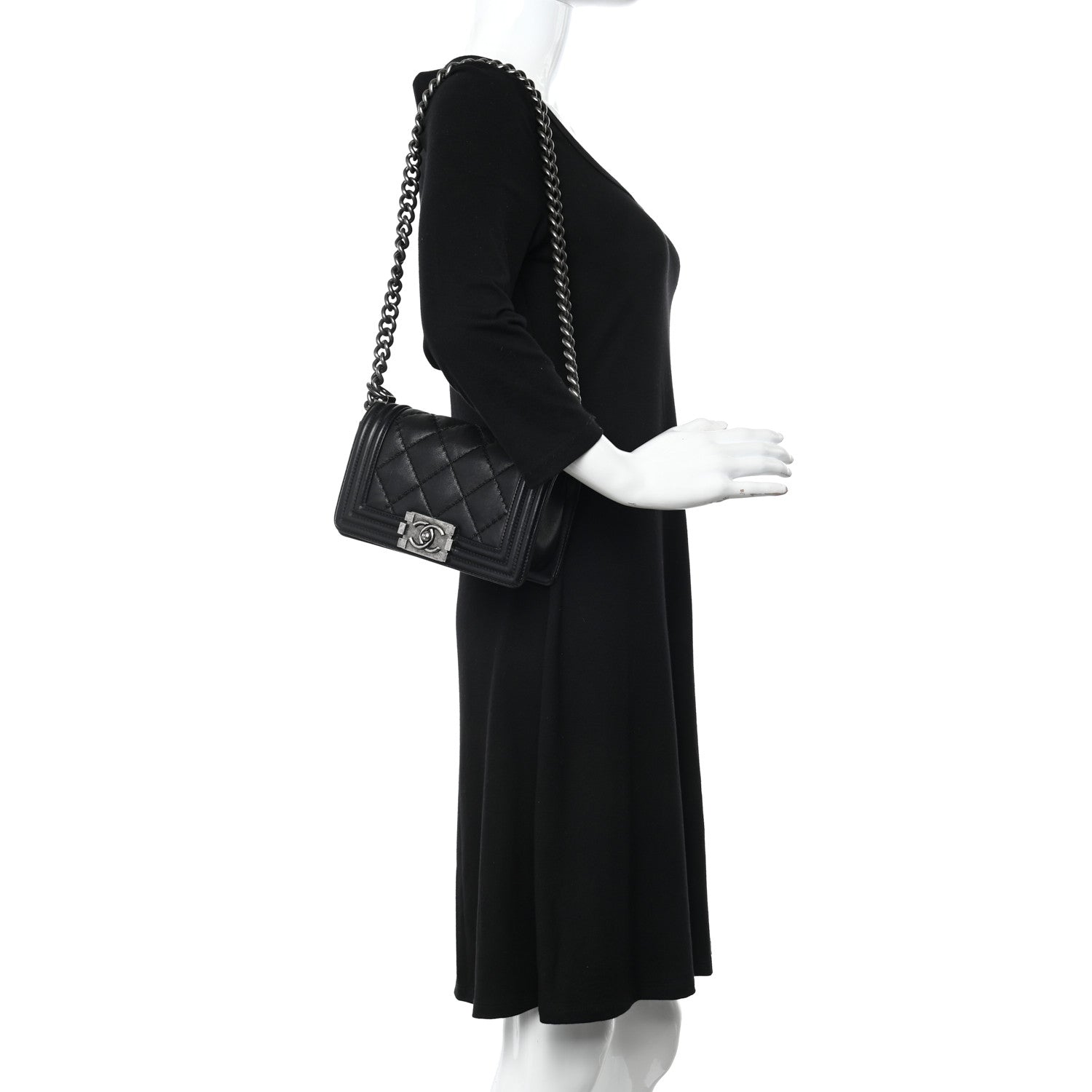 Chanel Calfskin Double Stitch Small Boy Flap Black 2 of 10