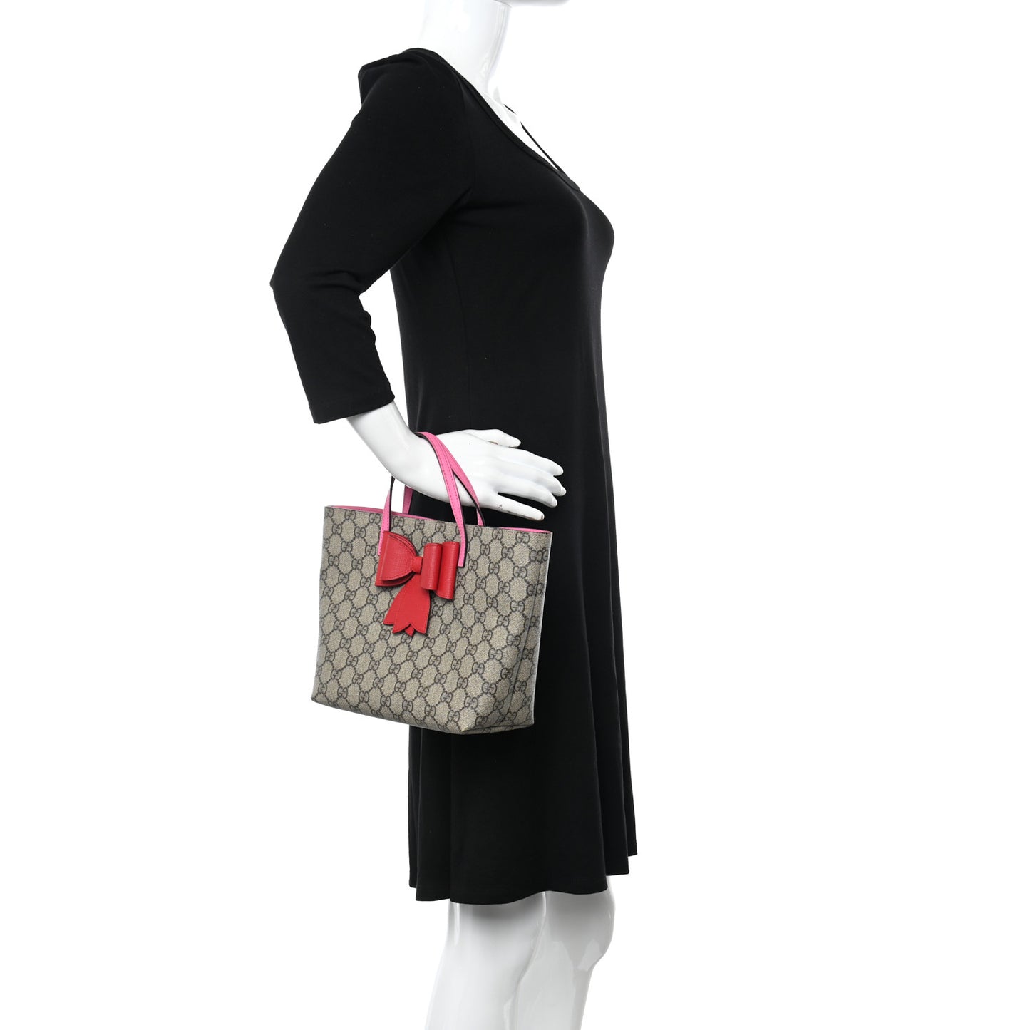 GG Supreme Monogram Bow Childrens Tote Red Pink