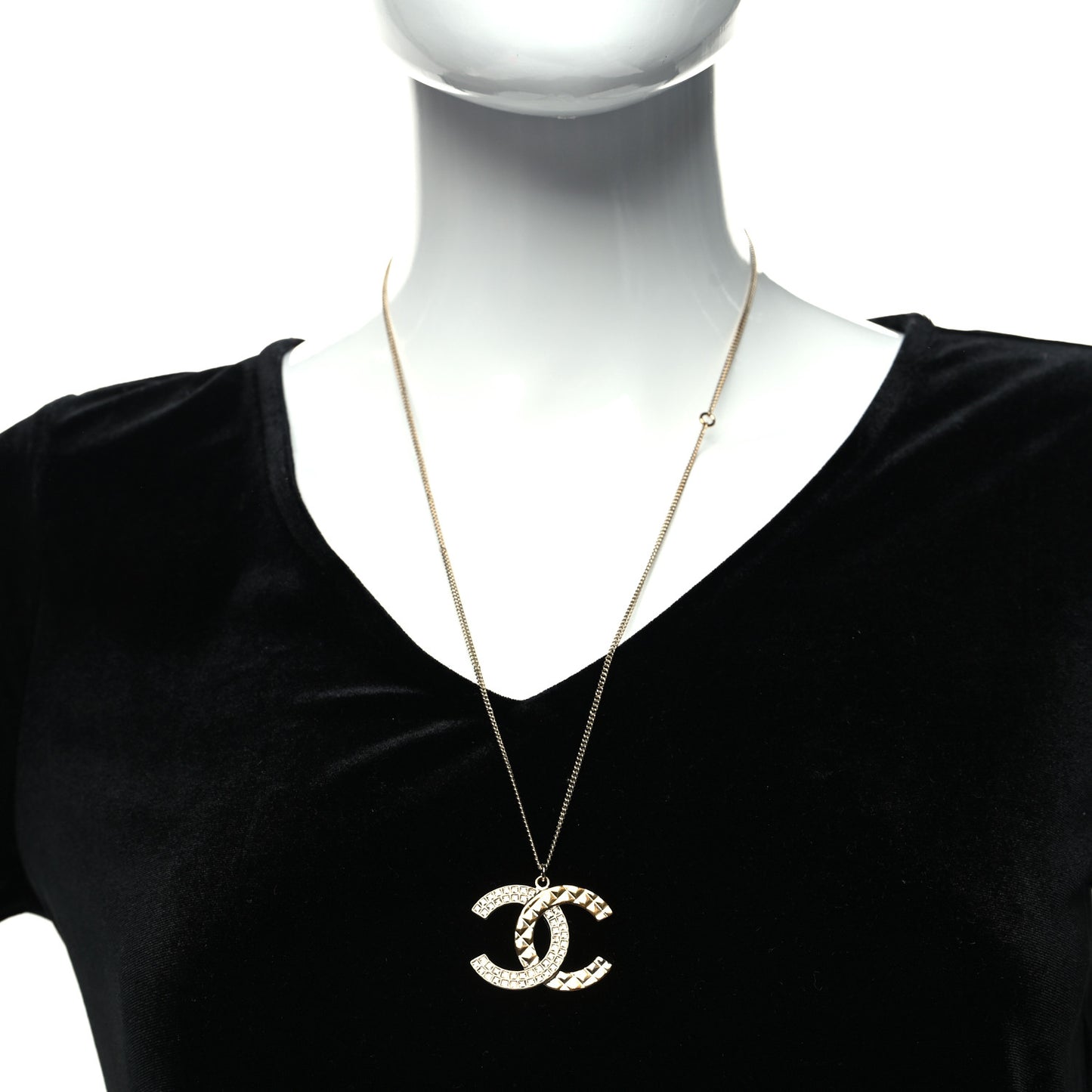 Baguette Crystal Quilted CC Pendant Necklace Gold