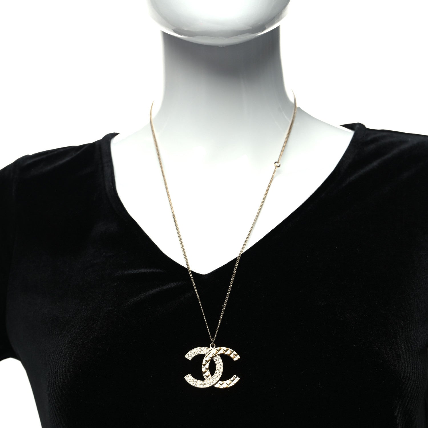 Chanel Baguette Crystal Quilted CC Pendant Necklace Gold 2 of 5