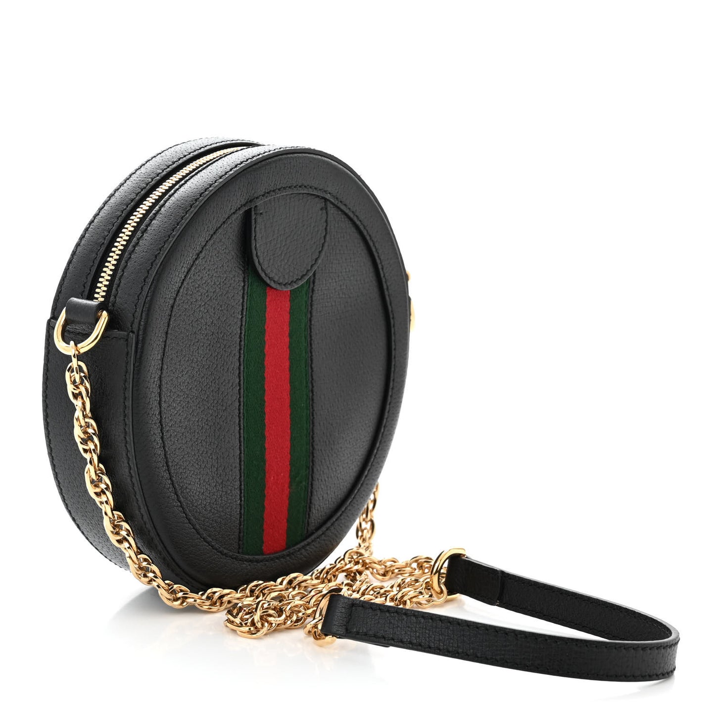 Grained Calfskin Web Mini Ophidia Round Shoulder Bag Black