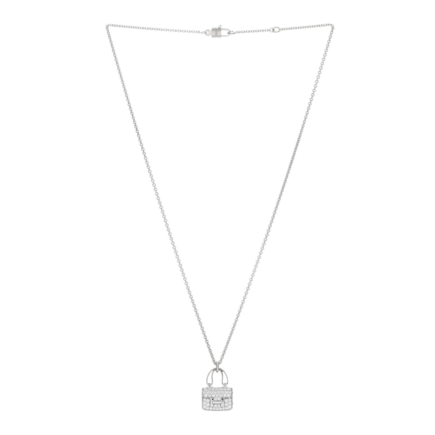 Hermes 18K White Gold Diamond Constance Amulettes Pendant Necklace 2 of 5
