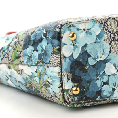 Gucci GG Supreme Monogram Blooms Medium Zippered Bucket Tote Beige Blue Navy Hibiscus Red 9 of 12