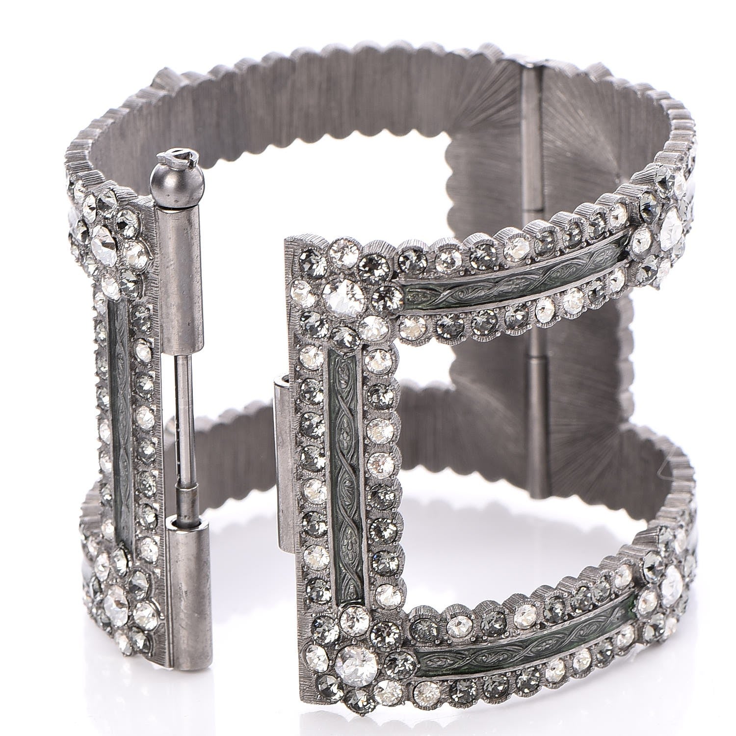 Chanel Ruthenium Crystal Cutout CC Wide Cuff 5 of 8