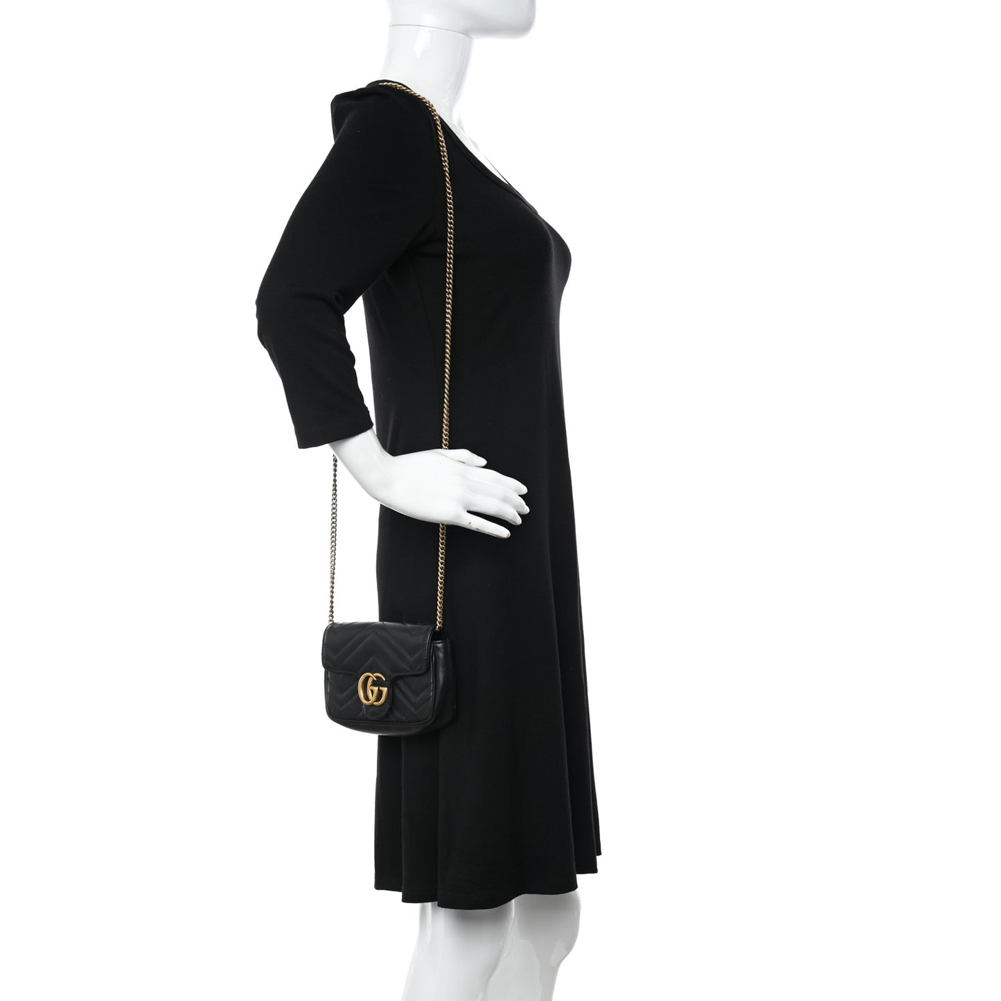 Calfskin Matelasse Super Mini GG Marmont Shoulder Bag Black