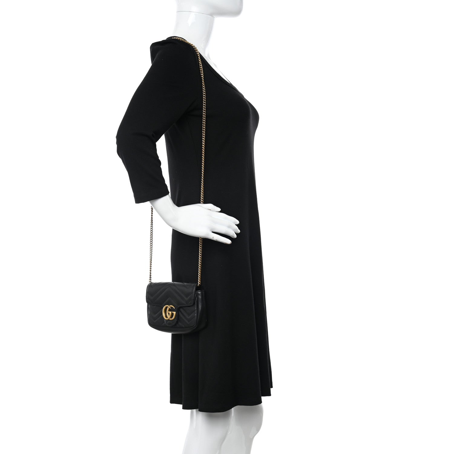 Gucci Calfskin Matelasse Super Mini GG Marmont Shoulder Bag Black 2 of 16