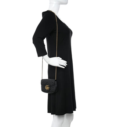Gucci Calfskin Matelasse Super Mini GG Marmont Shoulder Bag Black 2 of 16