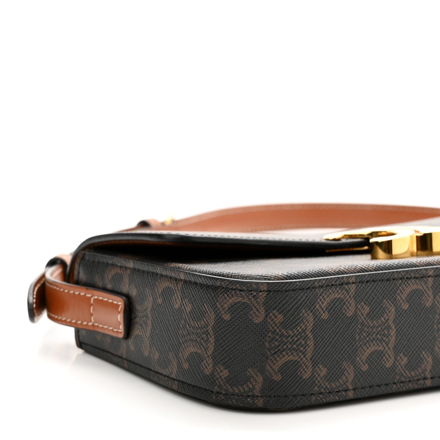 Canvas Calfskin Triomphe Shoulder Bag Tan