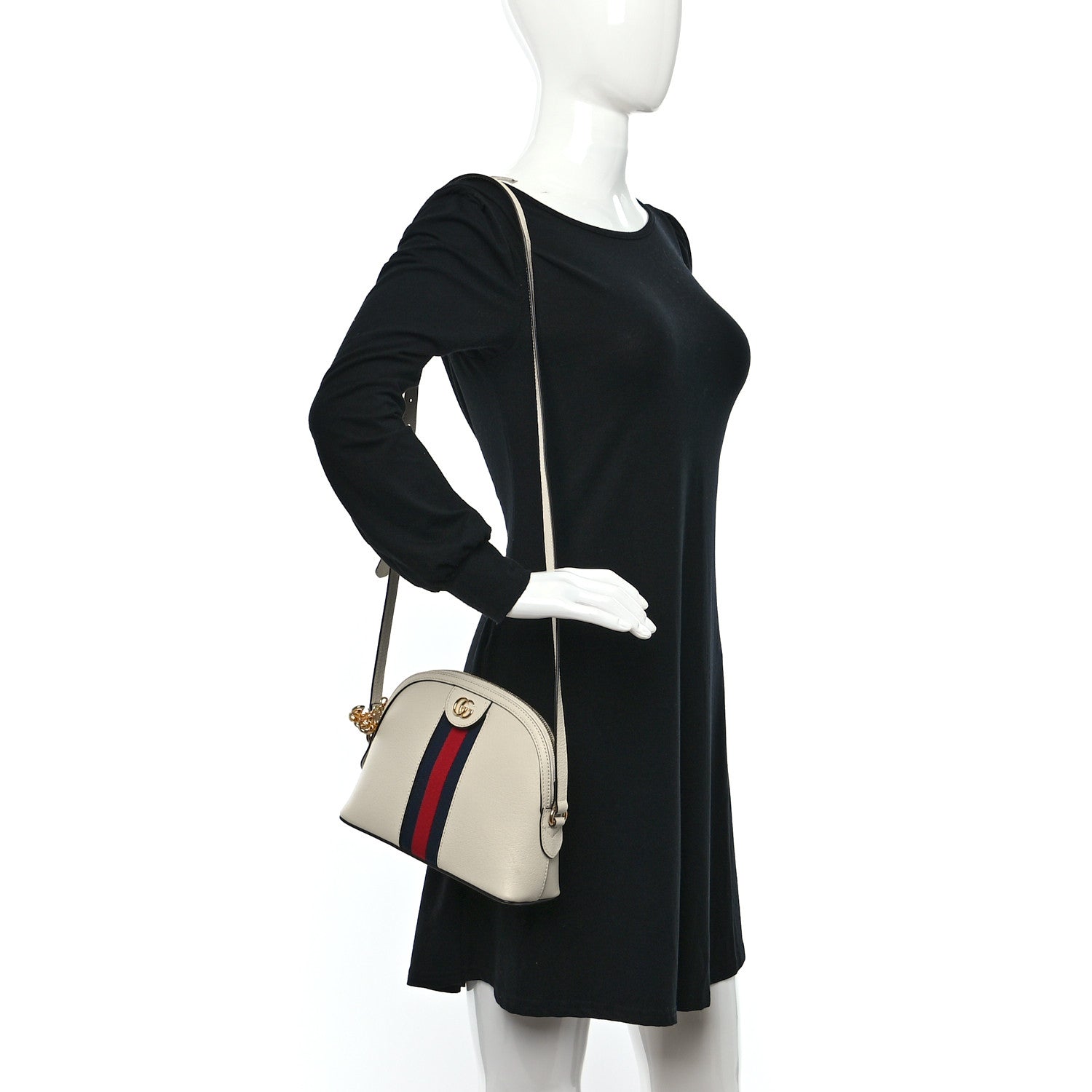 Gucci Textured Dollar Calfskin Web Small Ophidia Dome Shoulder Bag Mystic White 2 of 9