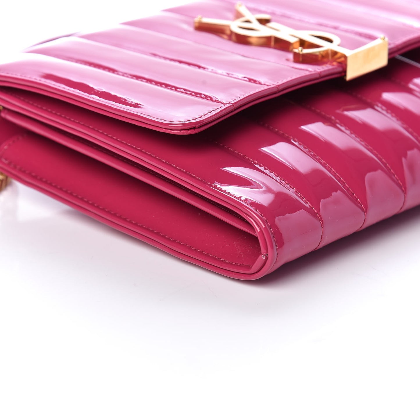 Patent Calfskin Matelasse Monogram Vicky Chain Wallet Neon Bubblegum