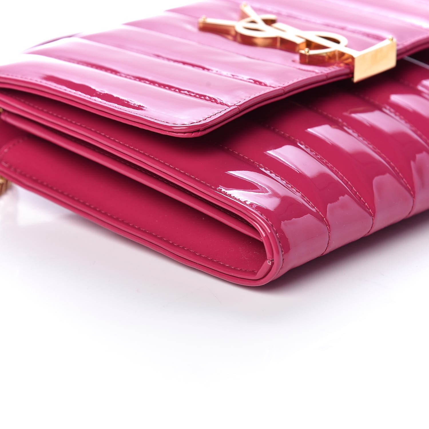 Saint Laurent Patent Calfskin Matelasse Monogram Vicky Chain Wallet Neon Bubblegum 9 of 10
