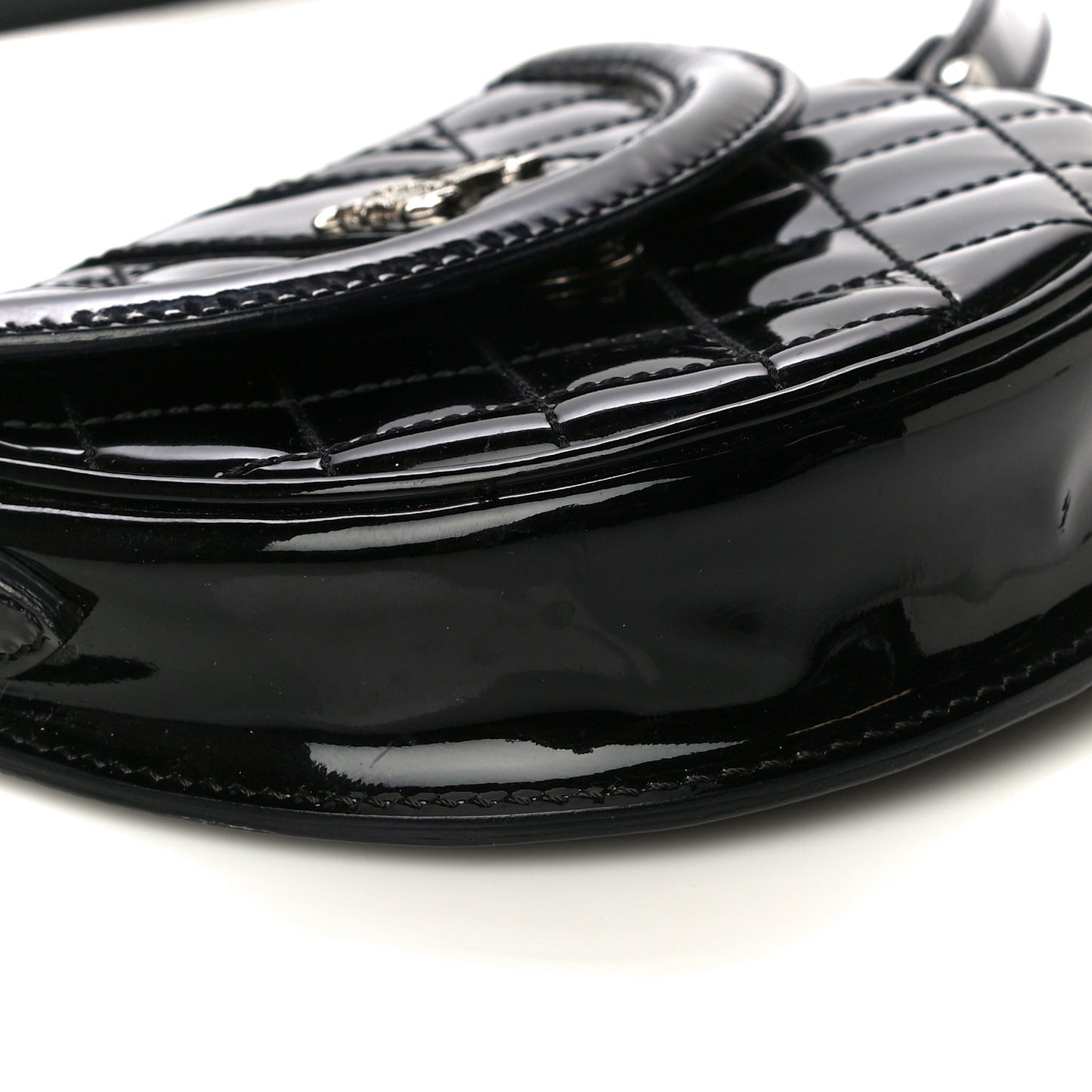 Patent Calfskin Quilted Mini Crossbody Bag Black