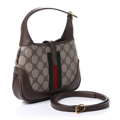 Gucci X BALENCIAGA BB Supreme Monogram Calfskin Web Mini Jackie 1961 Hobo Beige Ebony 3 of 11