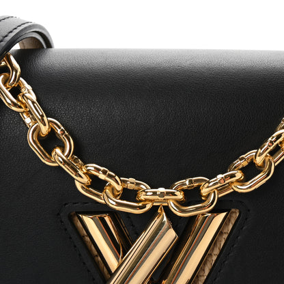 Louis Vuitton Calfskin Raffia Twist Shoulder Bag MM Black 7 of 9