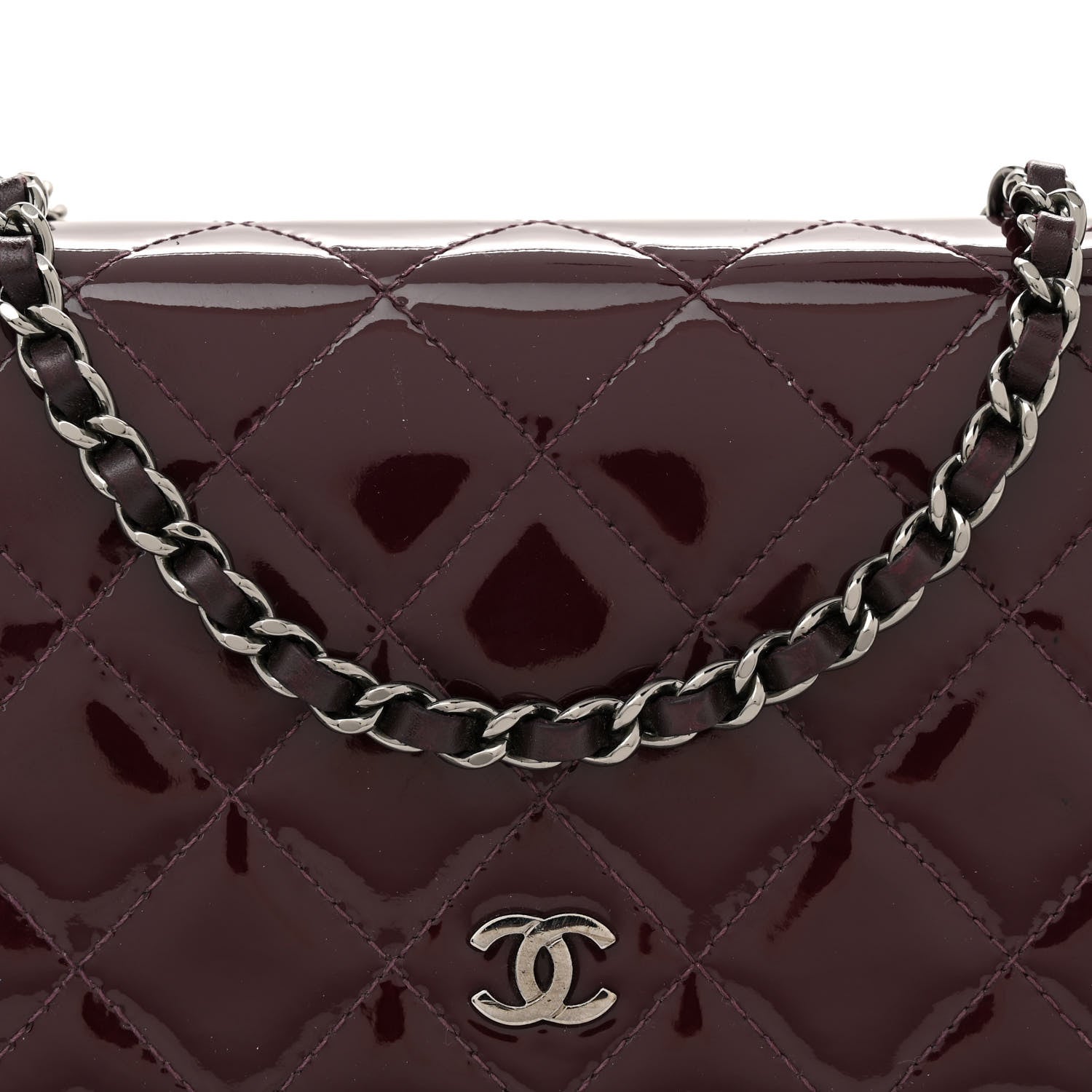 Chanel Patent Quilted Wallet On Chain WOC Purple 8 of 12