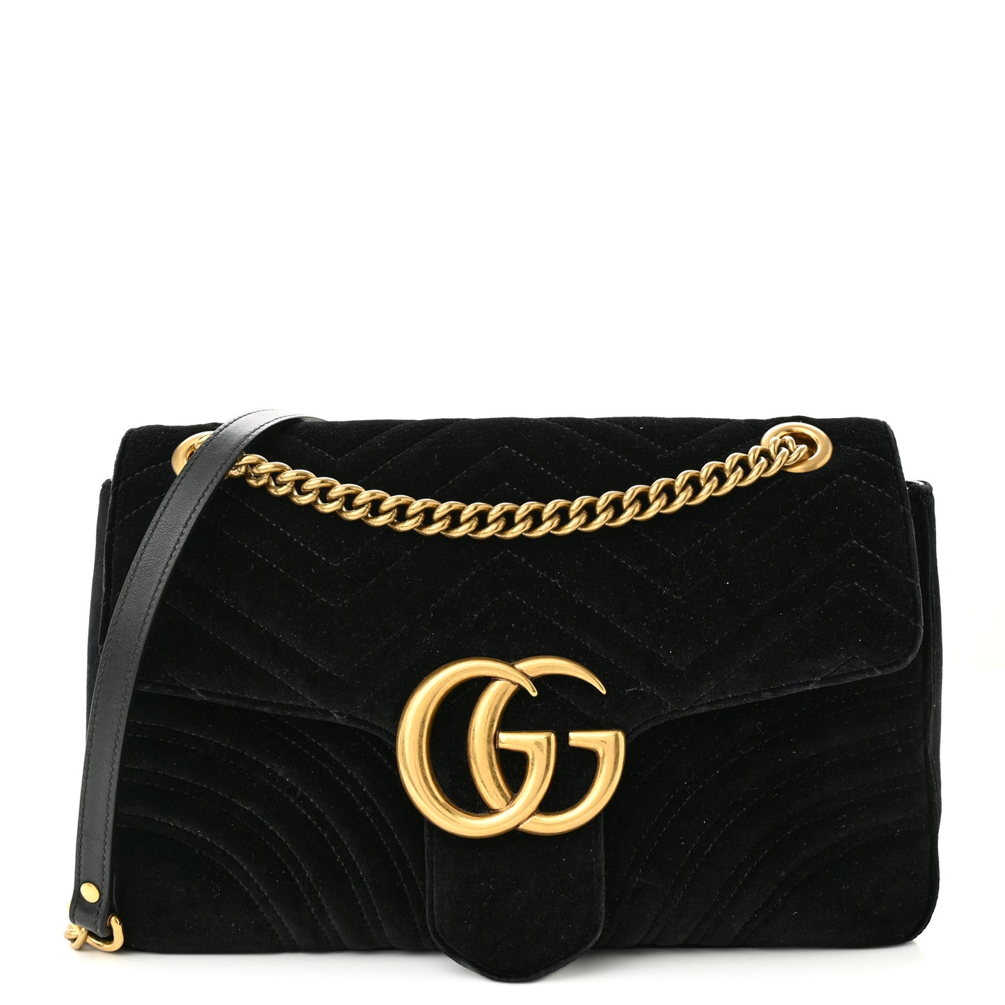 Velvet Matelasse Medium GG Marmont Shoulder Bag Black