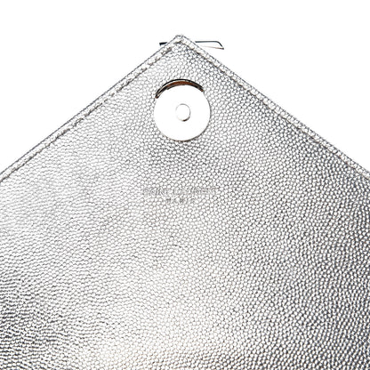 Saint Laurent Metallic Grain De Poudre Matelasse Chevron Medium Monogram Satchel Silver 8 of 11