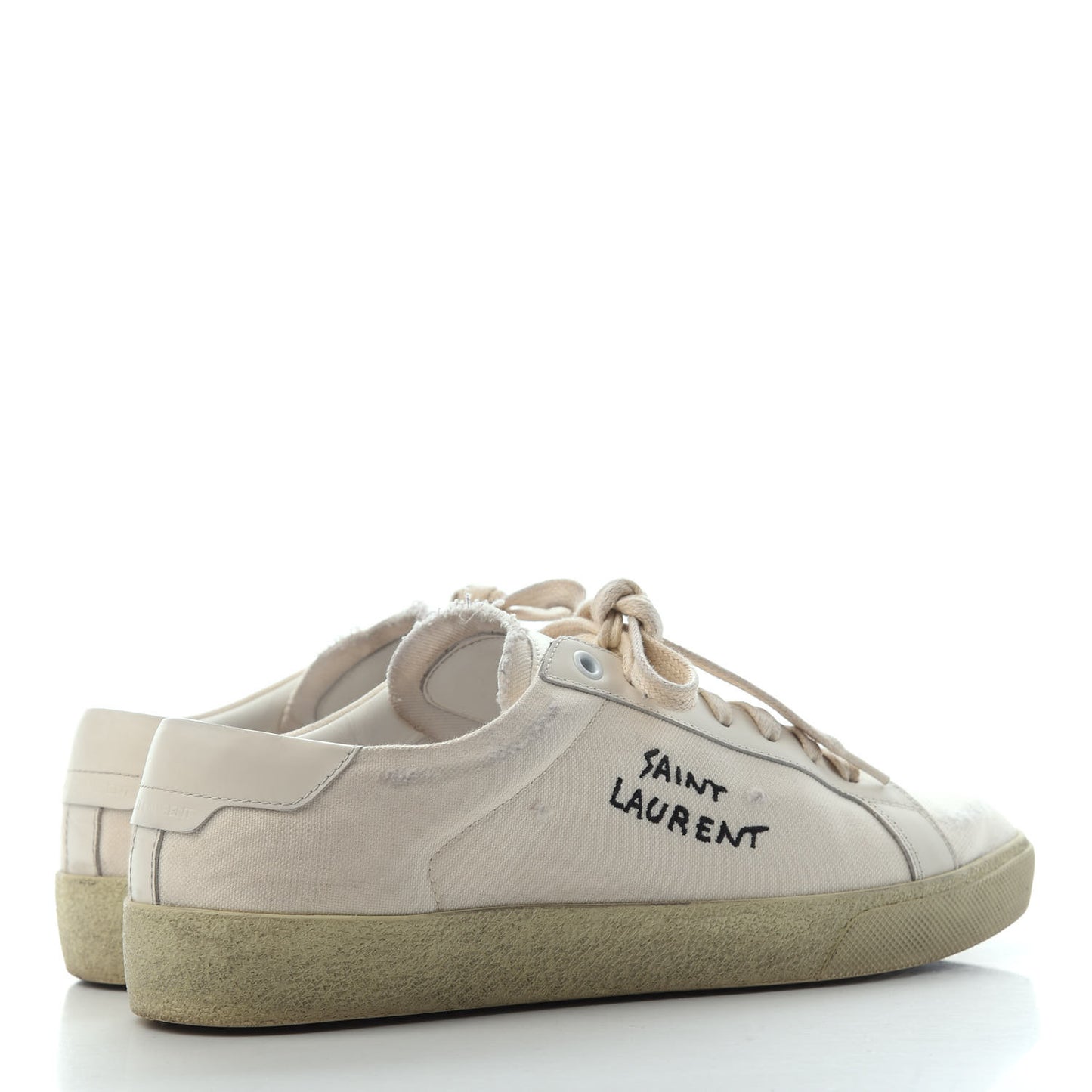 Distressed Canvas Court Classic Sneakers 41 Panna