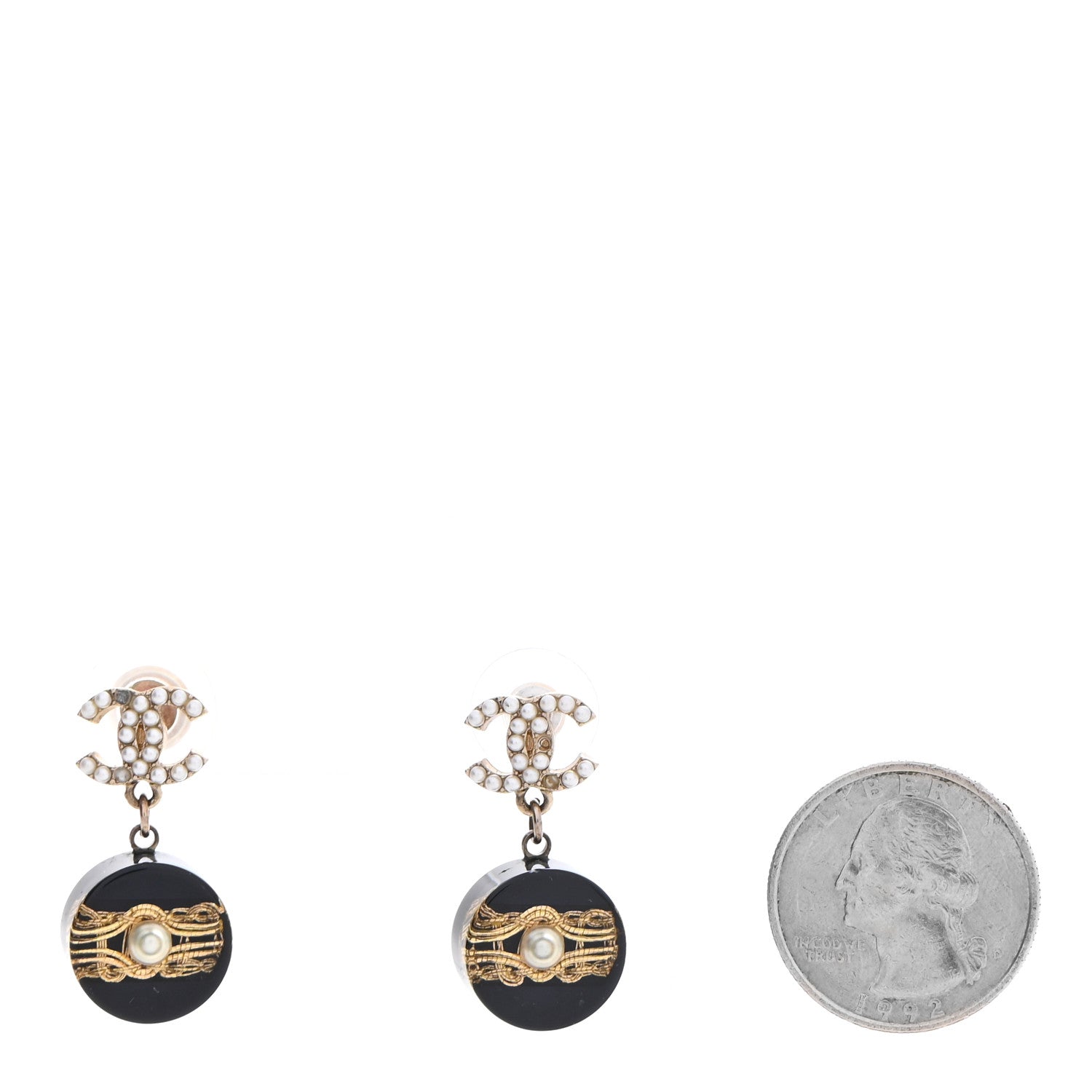 Chanel Resin Pearl CC Drop Earrings Gold 2 of 5