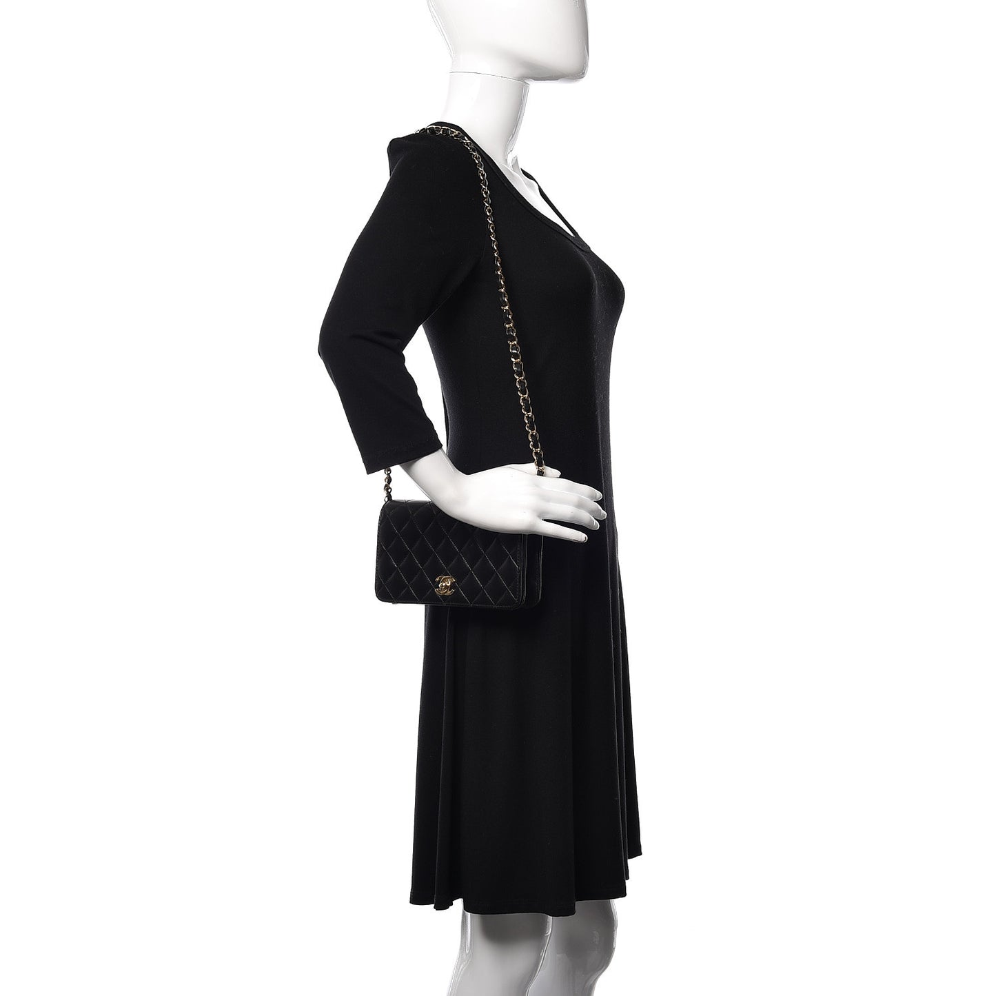 Lambskin Stitched Small Single Flap Black