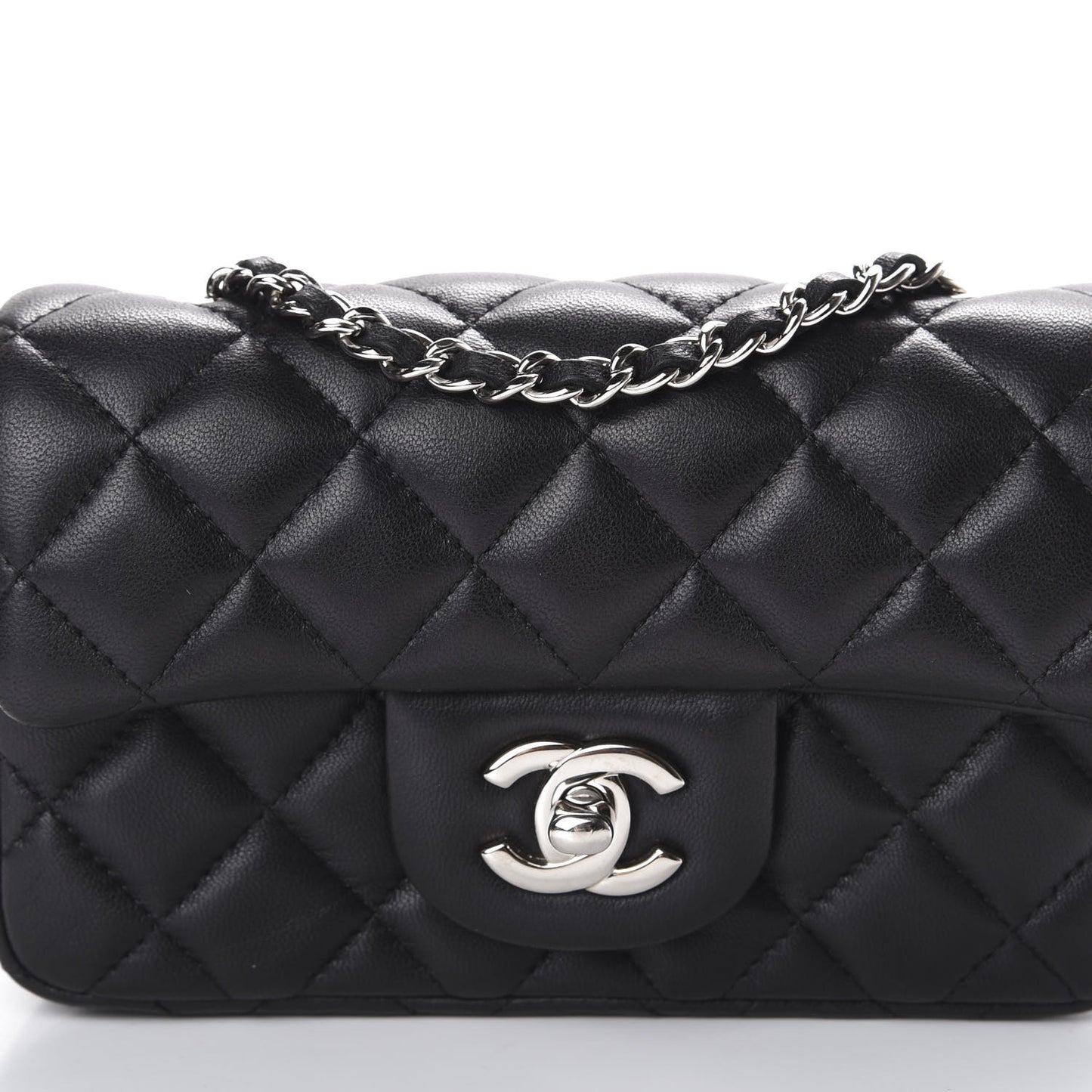 Lambskin Quilted Extra Mini Rectangular Flap Black