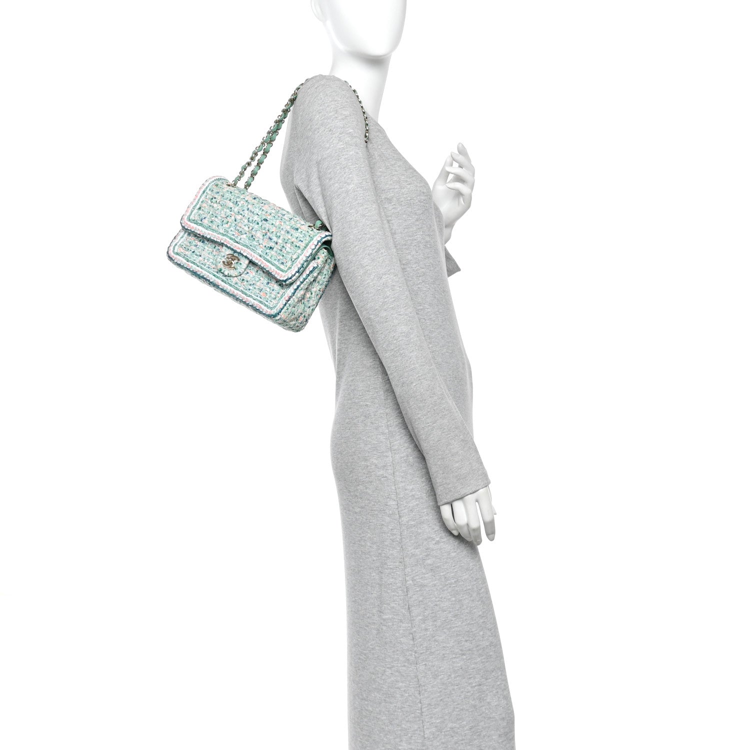 Chanel Tweed Braided Medium Flap Green Blue Multicolor 1904082