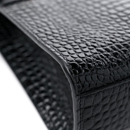 Saint Laurent Shiny Calfskin Crocodile Embossed Manhattan Baguette Black 9 of 13