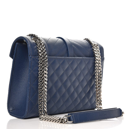 Saint Laurent Grain De Poudre Textured Mixed Matelasse Triquilt Medium Monogram Satchel Denim 4 of 8