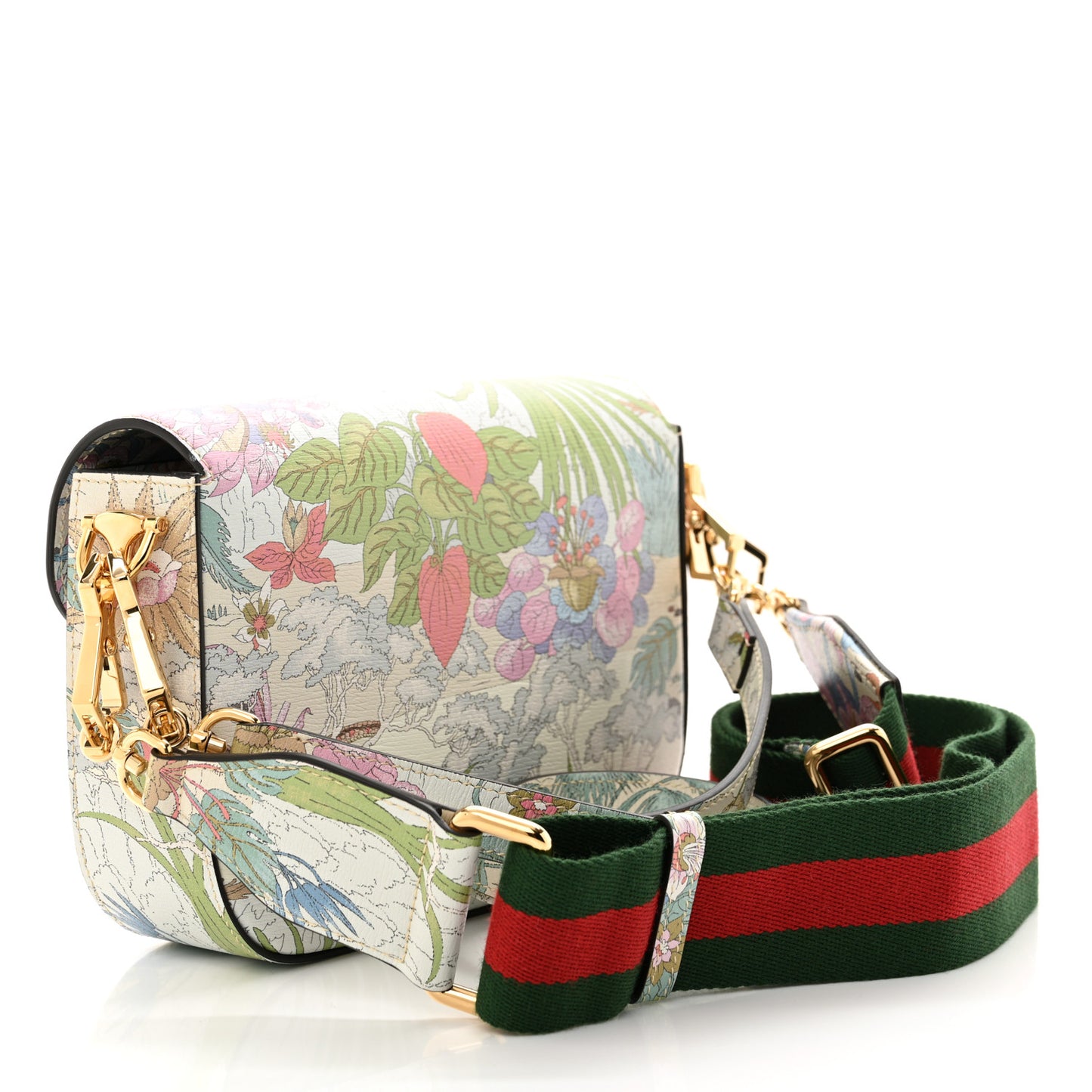 New Shangai Calfskin Tiger Savanah Web Mini Horsebit 1955 Shoulder Bag Chalky White Multicolor