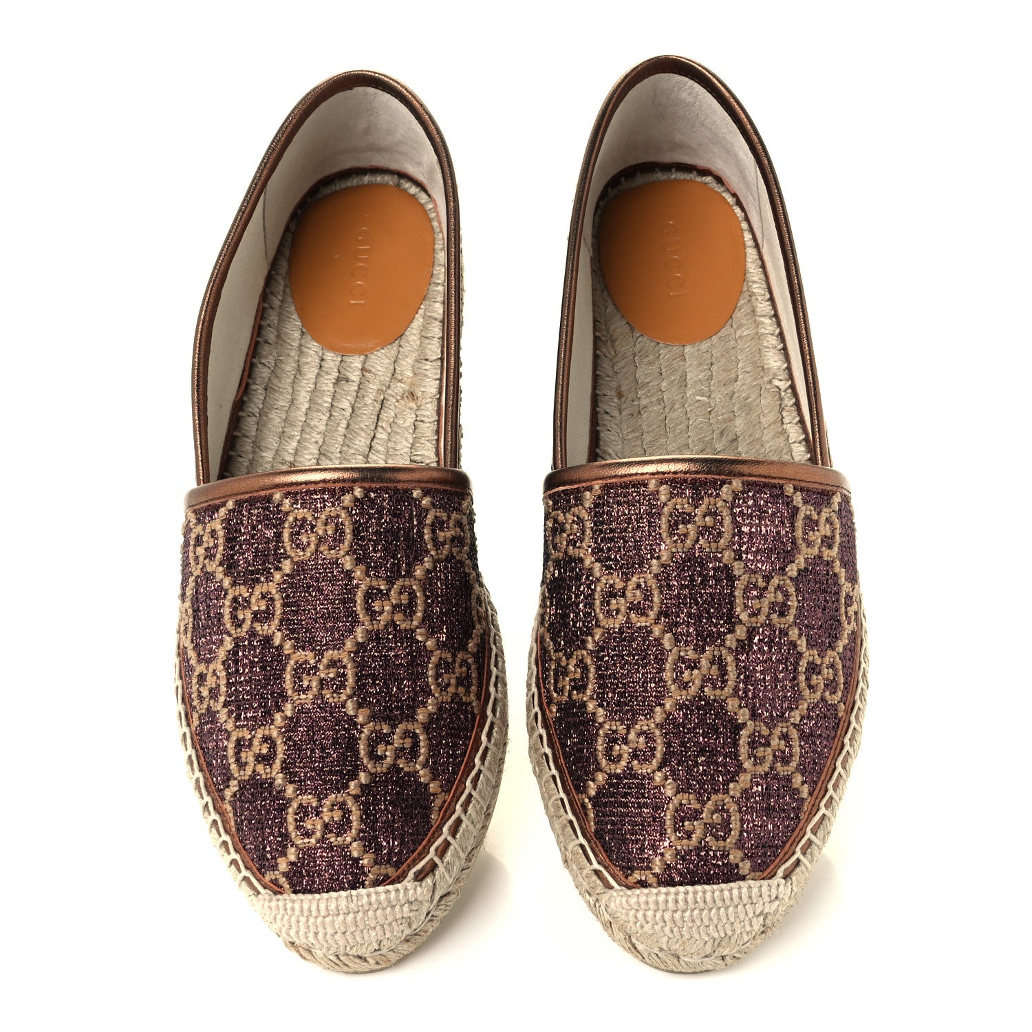 Gucci Lame Nappa GG Monogram Espadrilles 38 Brown Beige Light Bronze 5 of 14