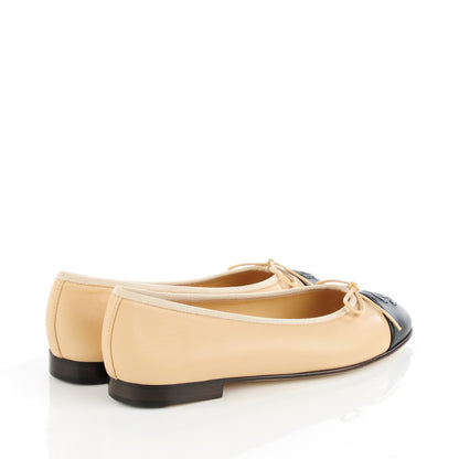 Chanel Lambskin Cap Toe CC Ballerina Flats 36.5 Beige Black 4 of 9