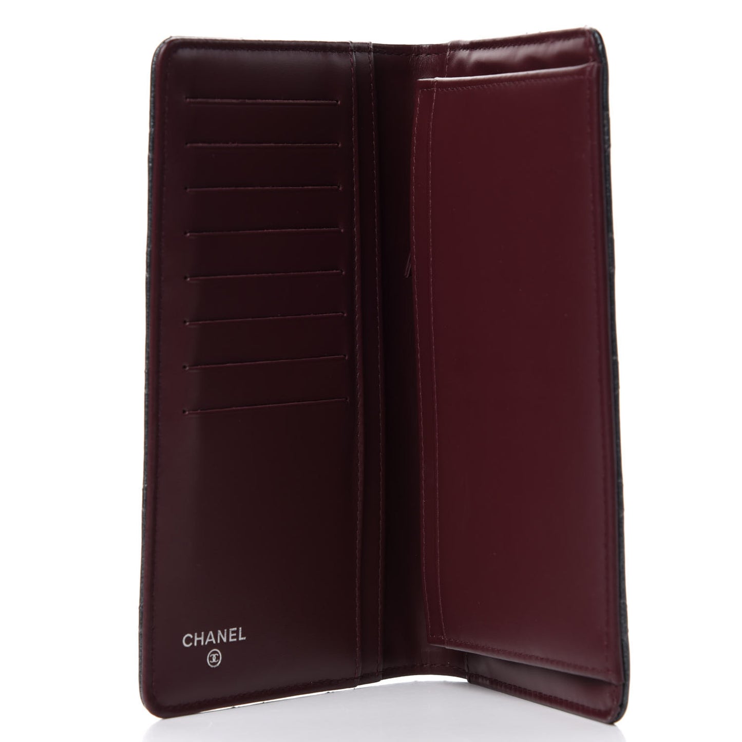 Metallic Calfskin Quilted Yen Wallet Charcoal