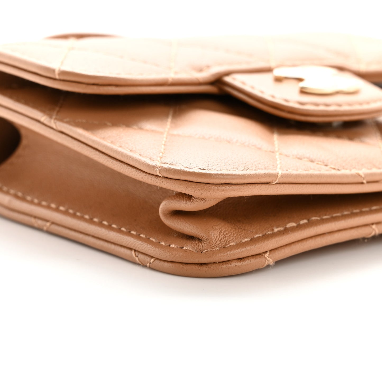 Lambskin Quilted Top Handle Flap Coin Purse With Chain Beige