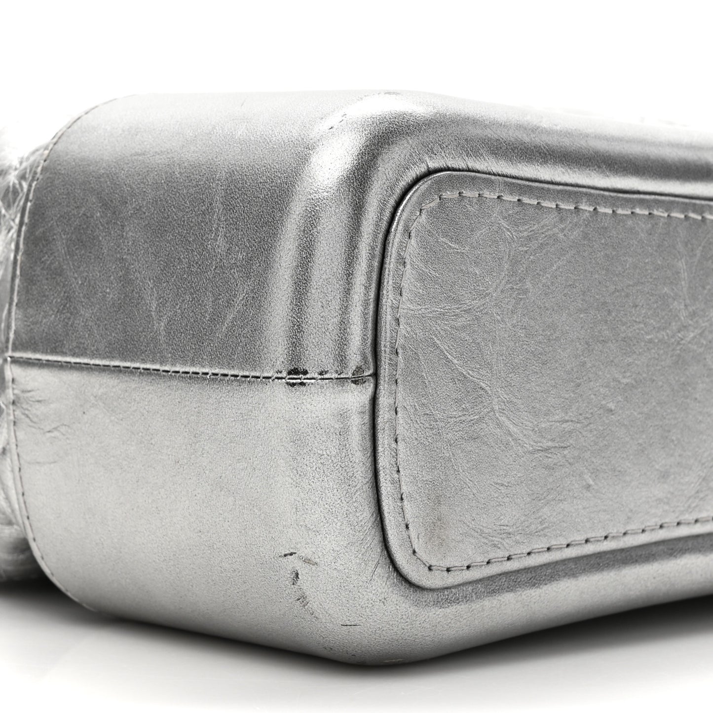 Metallic Aged Calfskin Quilted Medium Gabrielle Hobo Silver