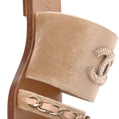 Chanel Velvet Chain Mule Sandals 37 Beige 11 of 16