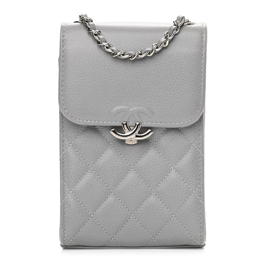 Grained Calfskin Quilted CC Box Clutch With Chain Grey