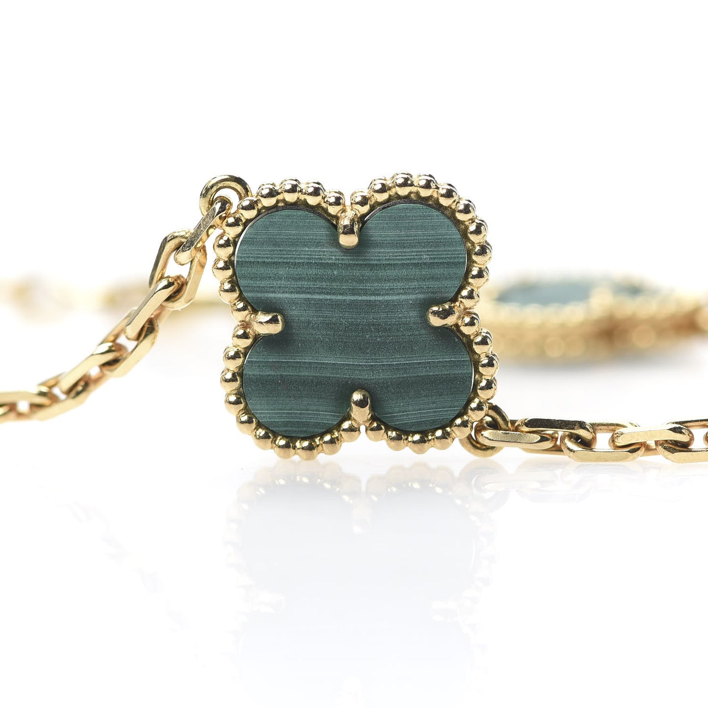 18K Yellow Gold Malachite 5 Motifs Vintage Alhambra Bracelet