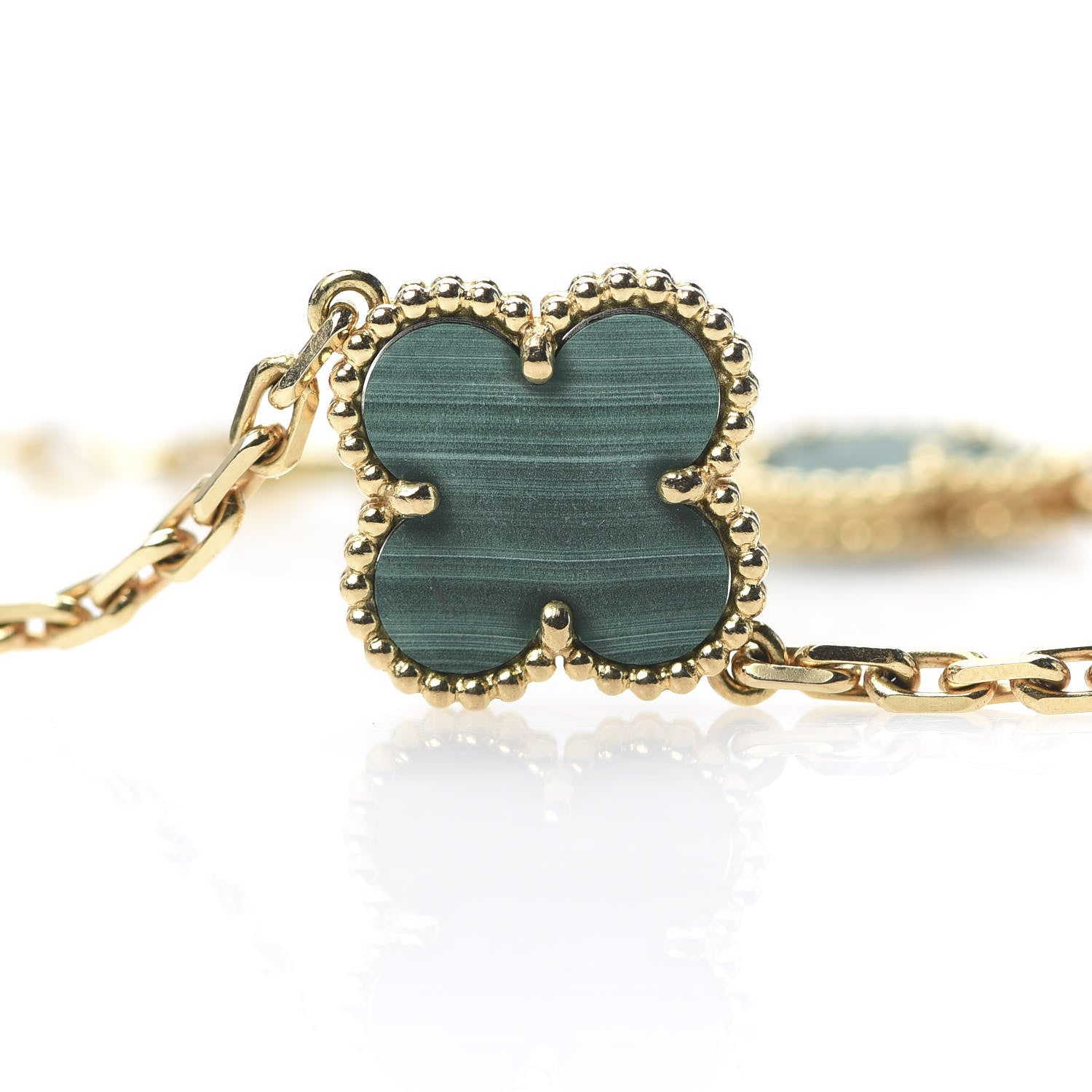 Van Cleef & Arpels 18K Yellow Gold Malachite 5 Motifs Vintage Alhambra Bracelet 4 of 7