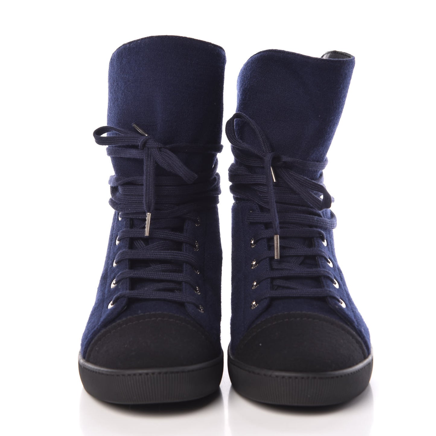 Jersey Lace Up High Top Sneakers 38.5 Black Navy
