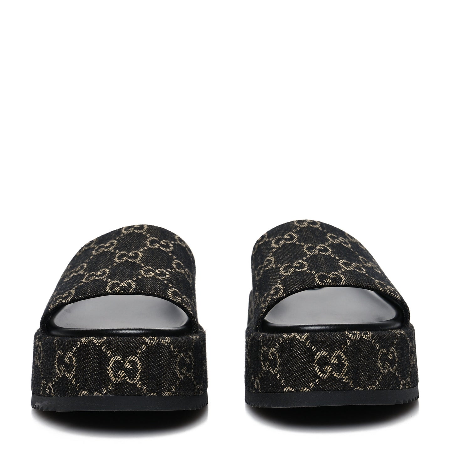 Jacquard Black Denim GG Monogram Angelina Platform 55mm Slide Sandals 38.5 Black Ivory