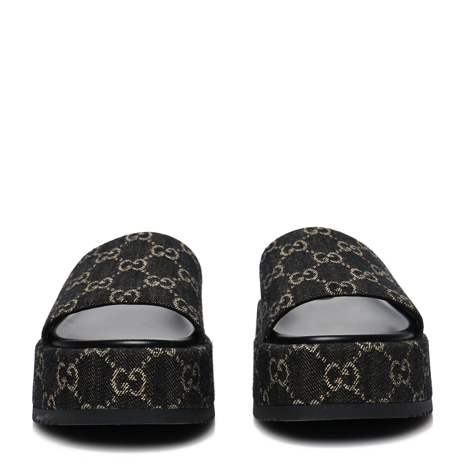 Gucci Jacquard Black Denim GG Monogram Angelina Platform 55mm Slide Sandals 38.5 Black Ivory 2 of 8