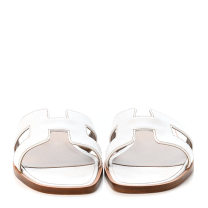 Hermes Box Calfskin Oran Sandals 36.5 White 2 of 4