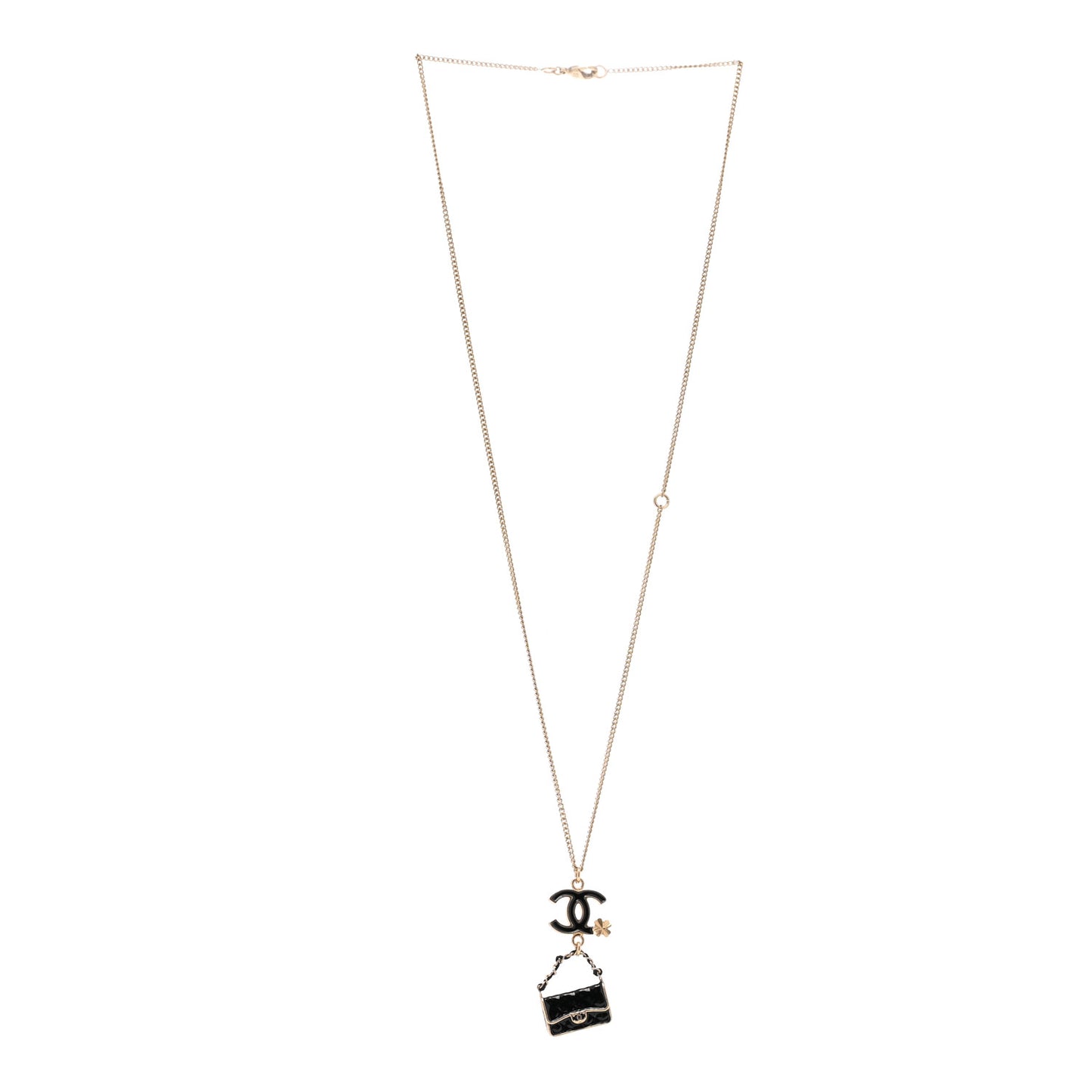 Enamel Charming Chic Classic Flap CC Charm Necklace Black