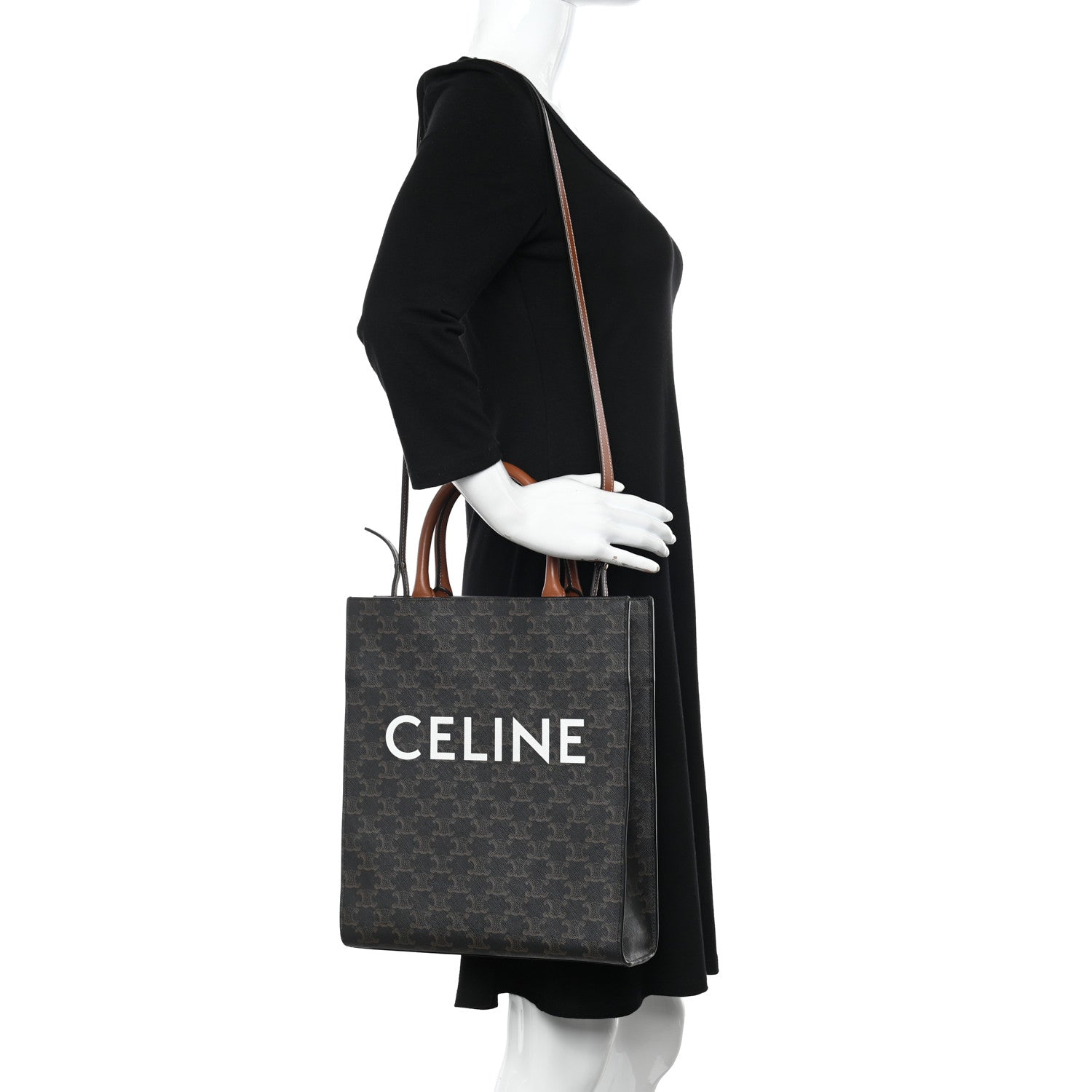 Celine Triomphe Canvas Calfskin Small Vertical Cabas Tan 3 of 16