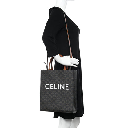 Celine Triomphe Canvas Calfskin Small Vertical Cabas Tan 3 of 16