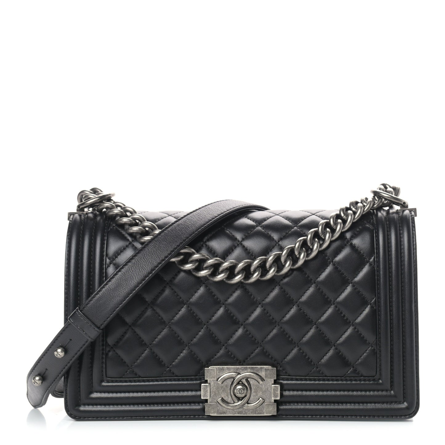 Lambskin Quilted Medium Boy Flap Black