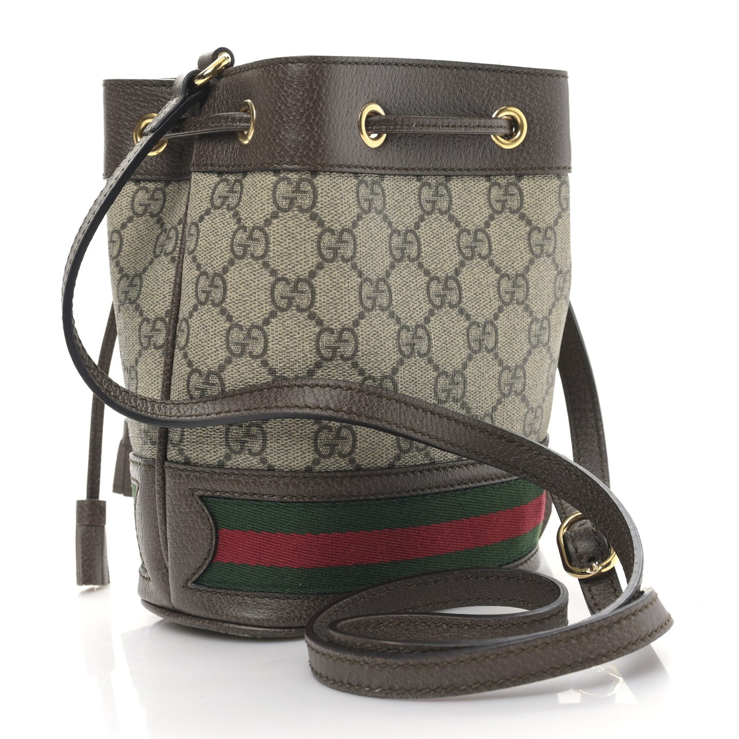 GG Supreme Monogram Web Mini Ophidia Bucket Bag Brown